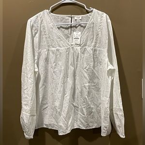 J. Crew Cottage core White Blouse Peek a boo embroider long sleeve women’s XL -E